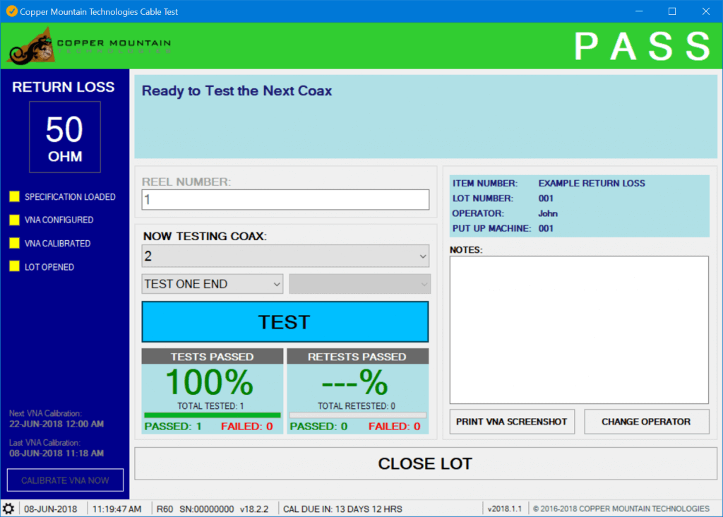 manufacturing test management plug-in vna - Passed Test